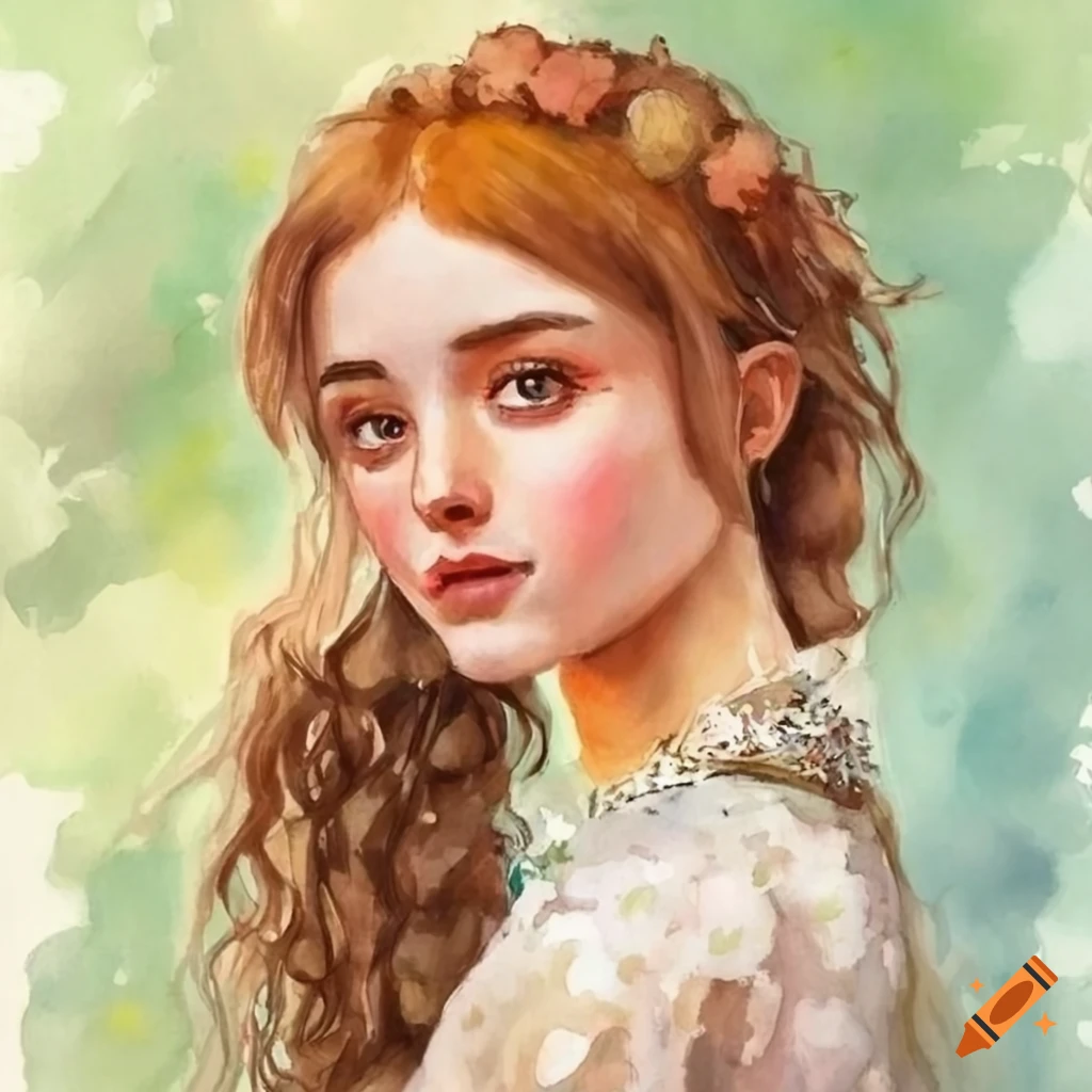 Cottagecore girls flirting with princes in a colorful watercolor painting