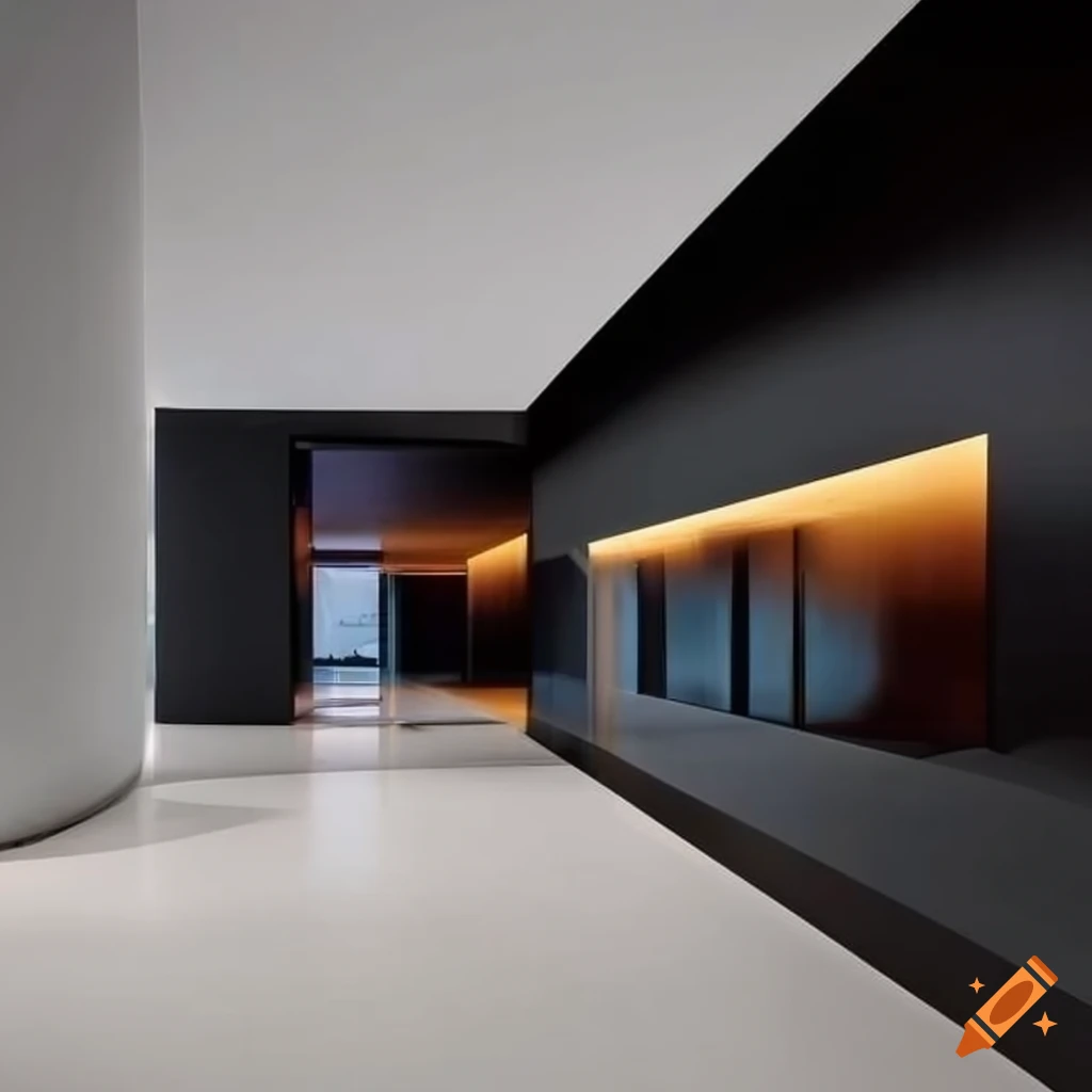 Modern bank lobby with high-tech features and glossy surfaces
