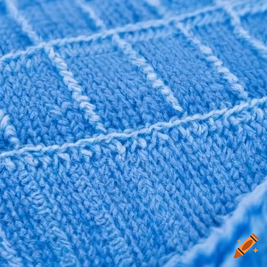 Close-up of highly detailed knitted stitches on a blue background