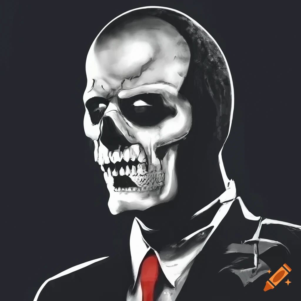 Dieselpunk Phantom of the Opera in a Black Velvet Suit and Punisher-Skull Mask in 1930s Weimar Republic style