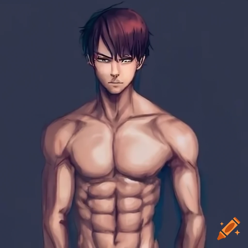 Handsome muscular young man with intricate anime details