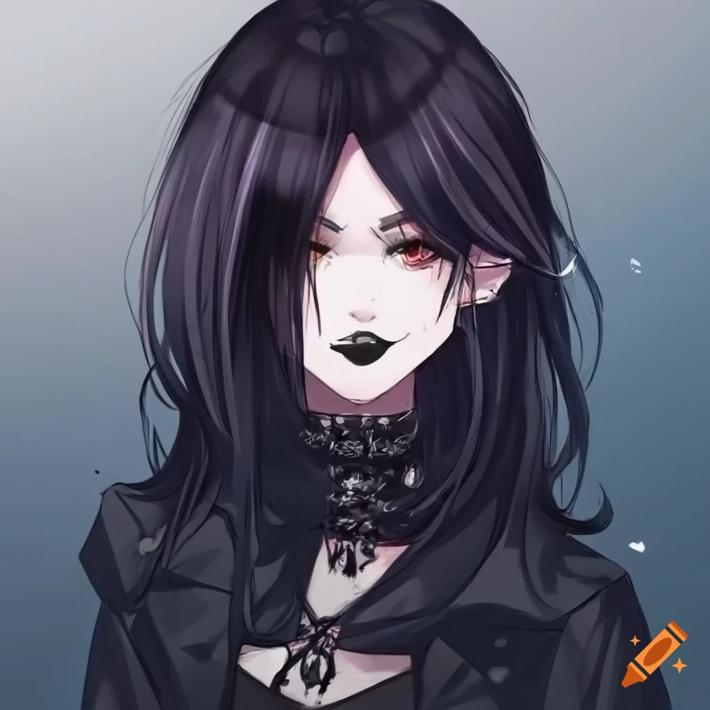 Goth/grunge character Ivy Rose with black hair and brown eyes in anime style