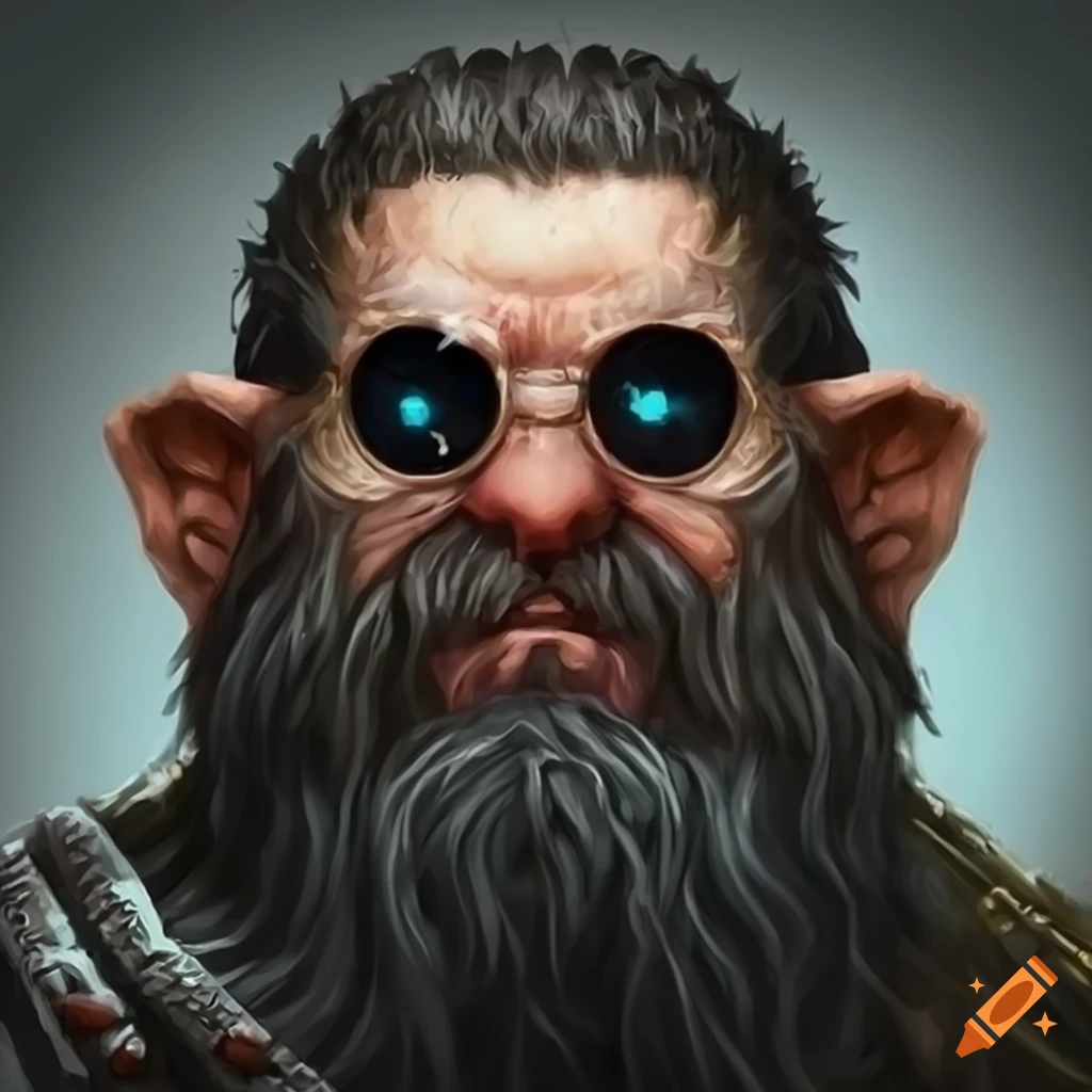 Dwarf wearing black sunglasses in a photorealistic fantasy art