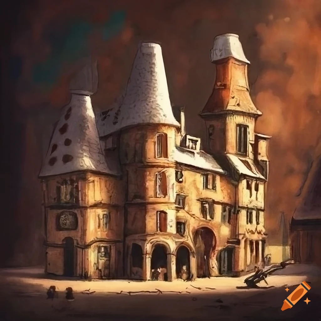Small beer brewery fantasy building exterior by Anton Pieck