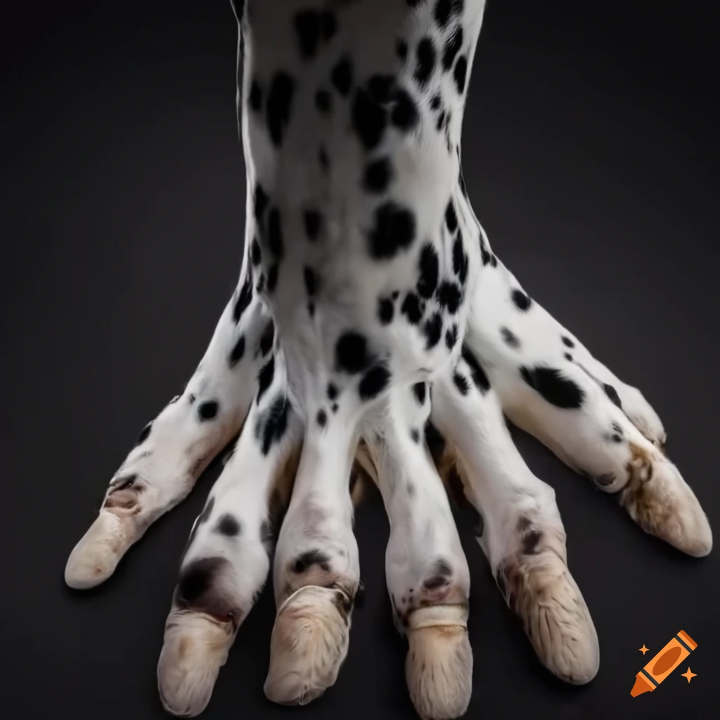 Detailed view of the white spotted feet of a Dalmatian dog