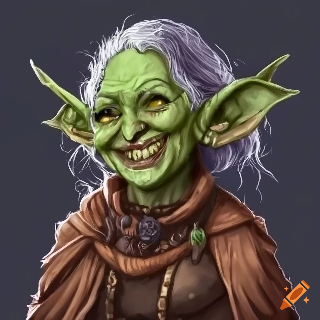Smiling old goblin lady in Dungeons and Dragons art