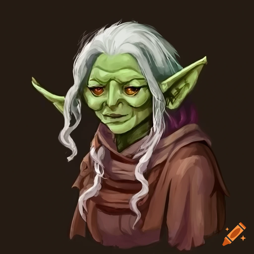 Cute old goblin lady in DND art style