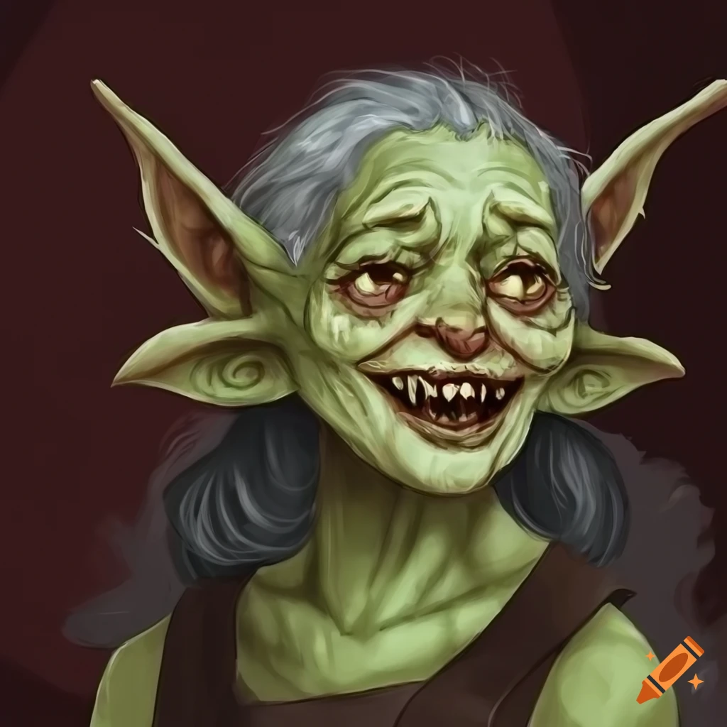 Laughing old goblin lady in DND art