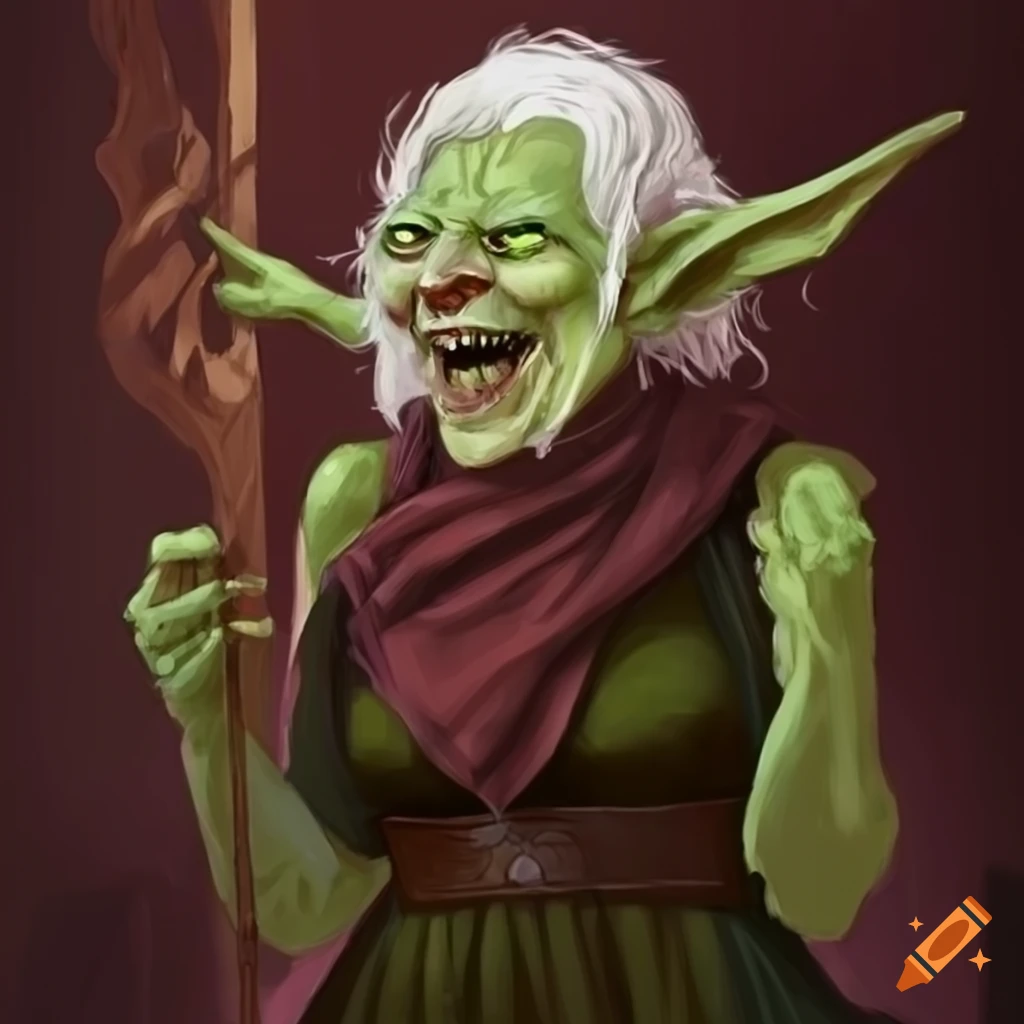 Laughing old goblin lady in DND art
