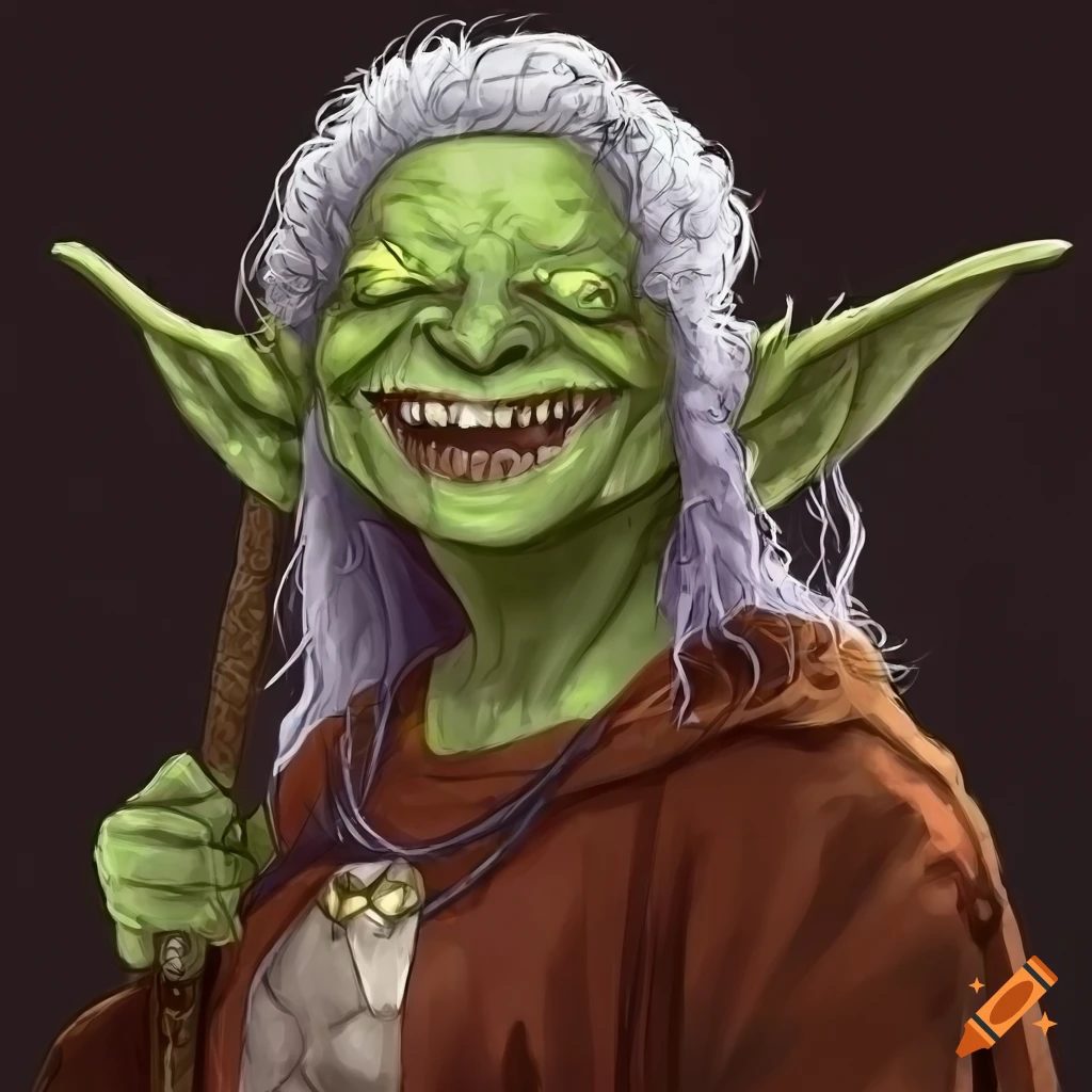 Laughing old goblin lady in DND art