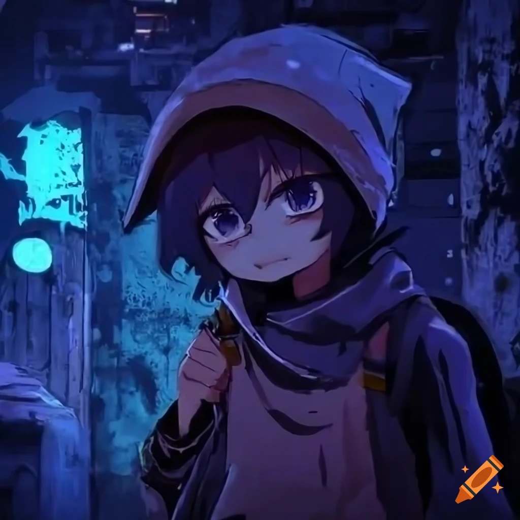 Oneshot videogame protagonist Niko exploring an abandoned industrial complex at night in anime style