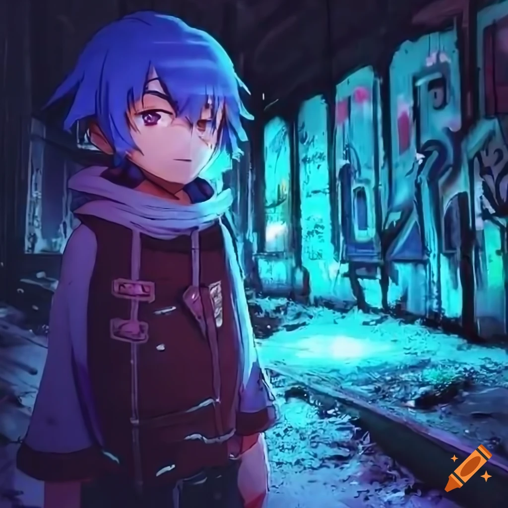 Oneshot videogame protagonist Niko exploring an abandoned industrial complex at night in anime style