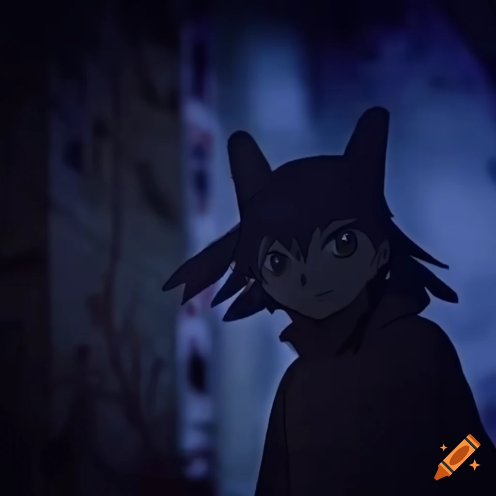 Anime art of OneShot's protagonist, Niko, exploring a graffitied industrial site on a cold winter night