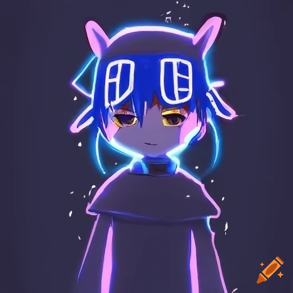 Anime art of Niko exploring a graffitied industrial site with a wintery night atmosphere