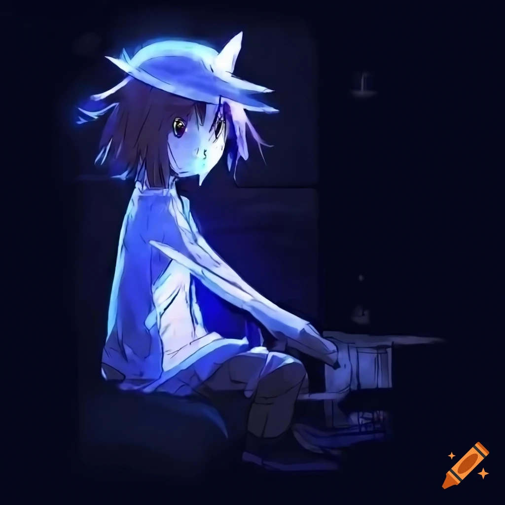 Anime art of Niko investigating a graffitied industrial site in a wintery night atmosphere