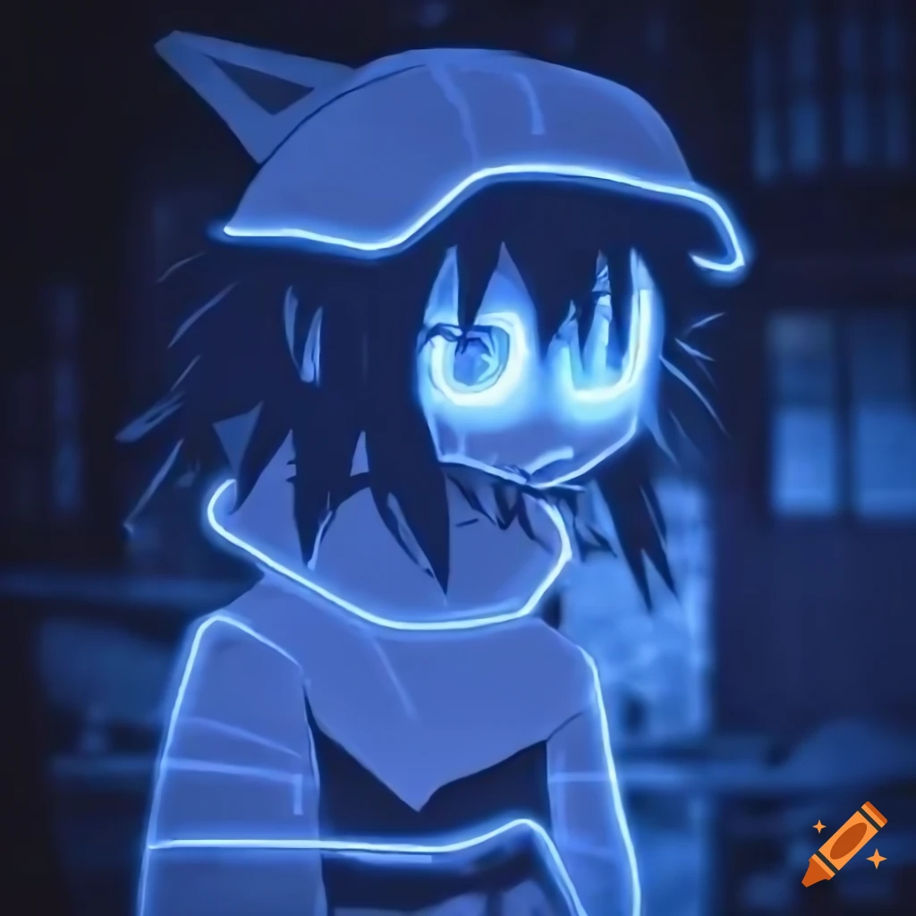 Anime art of OneShot's Niko investigating a graffitied industrial site in a wintery night