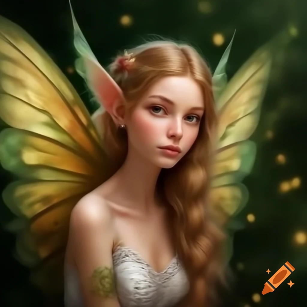 Realistic fairy with beautiful wings in cottagecore style