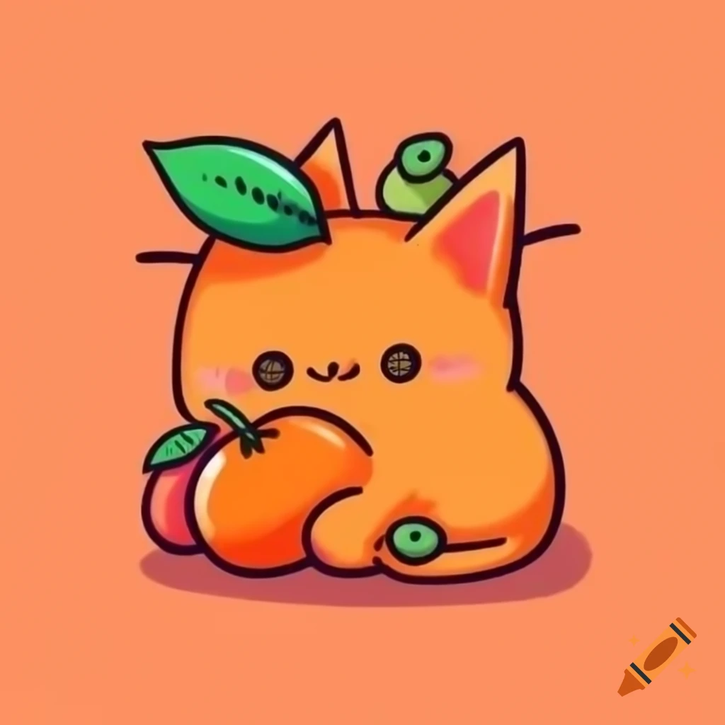 Chibi aesthetic orange cat resembling an orange fruit