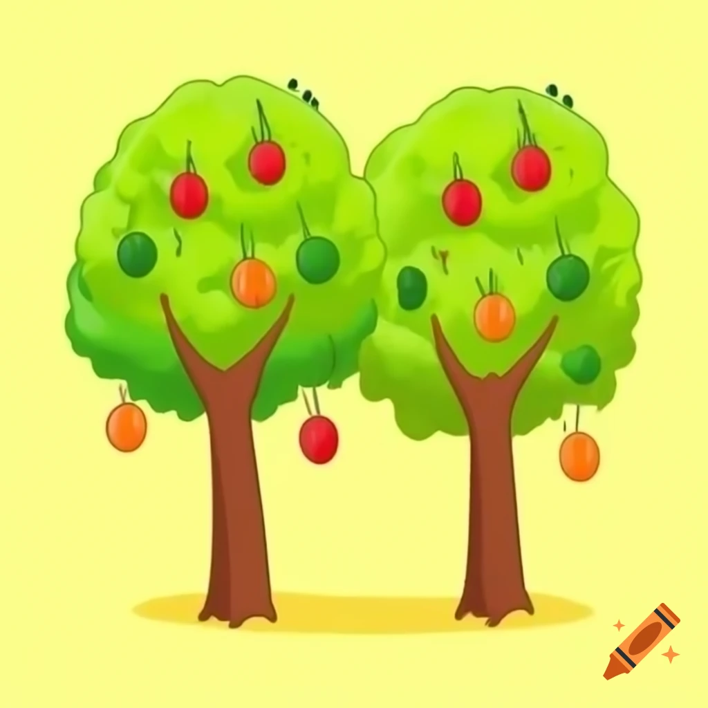 Cartoon-style fruit trees
