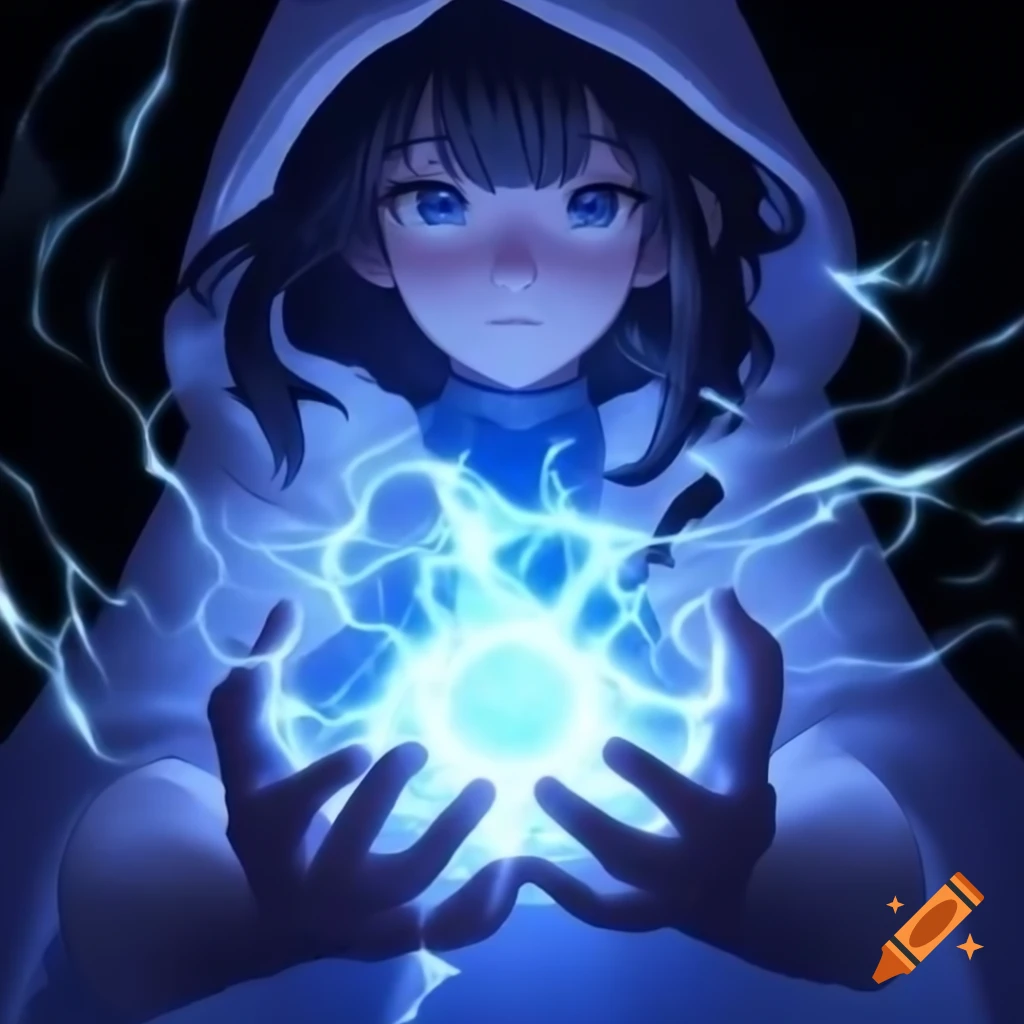 Anime girl with blue aura manipulating energy for healing