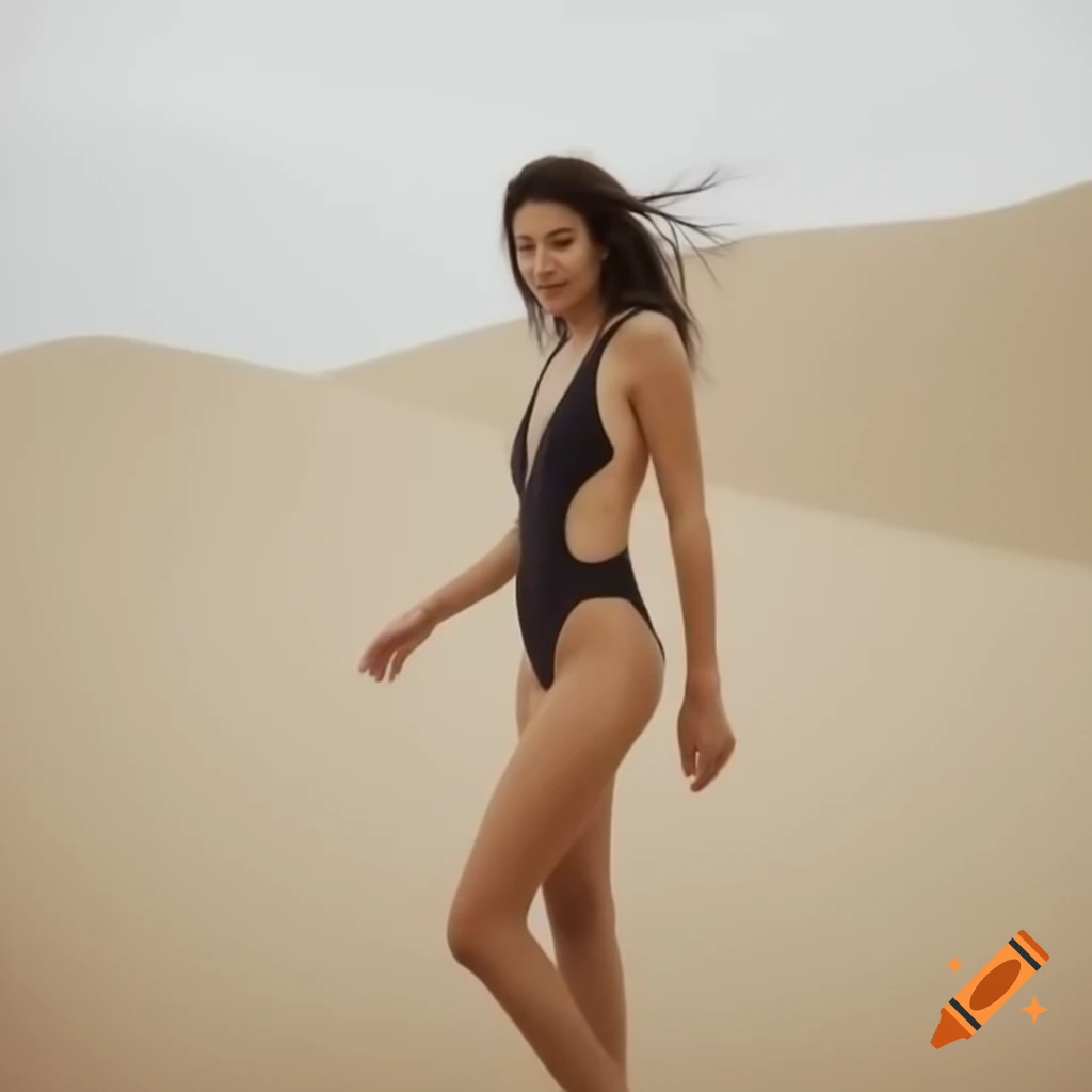 Brunette in swimsuit enjoying the Dutch dunes