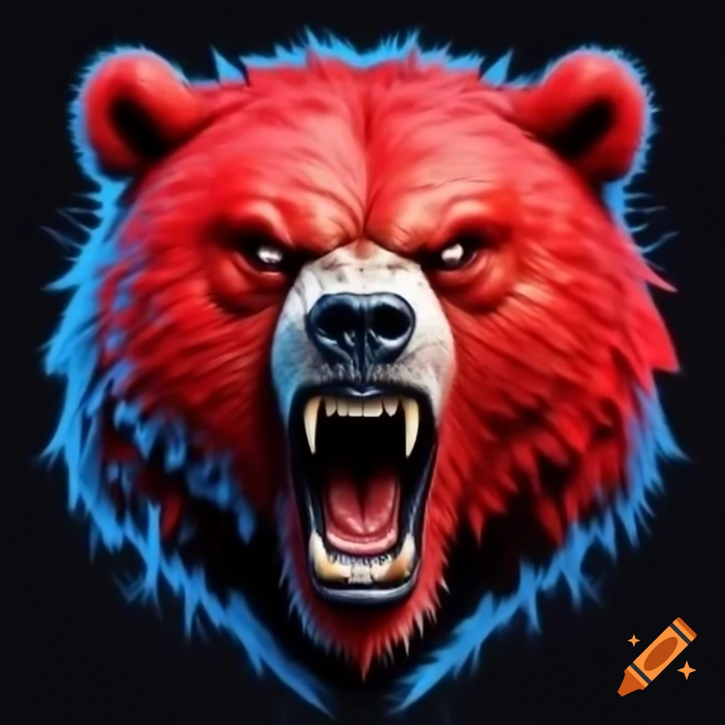 Aggressive bear logo in red, white, and blue colors