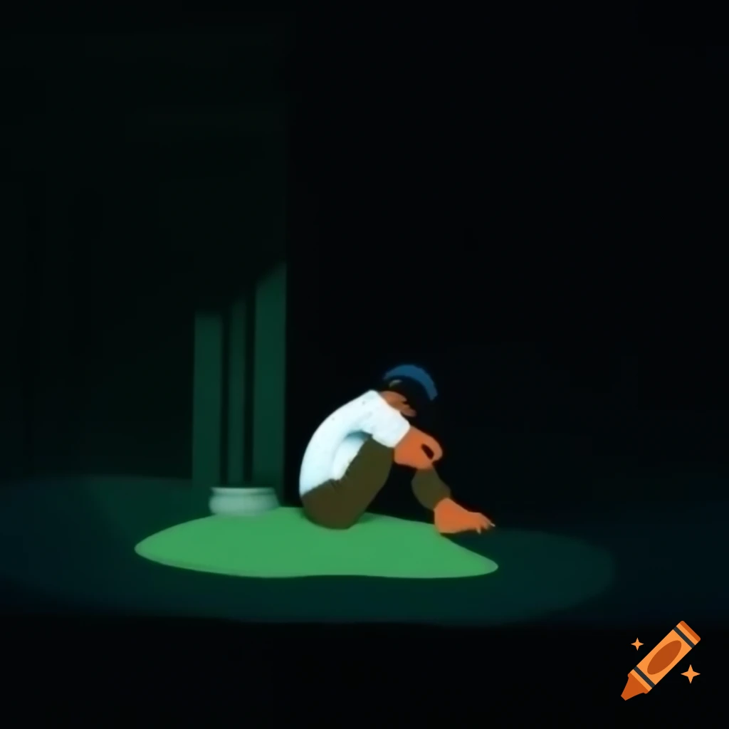 Man sitting by the lake in poster art style