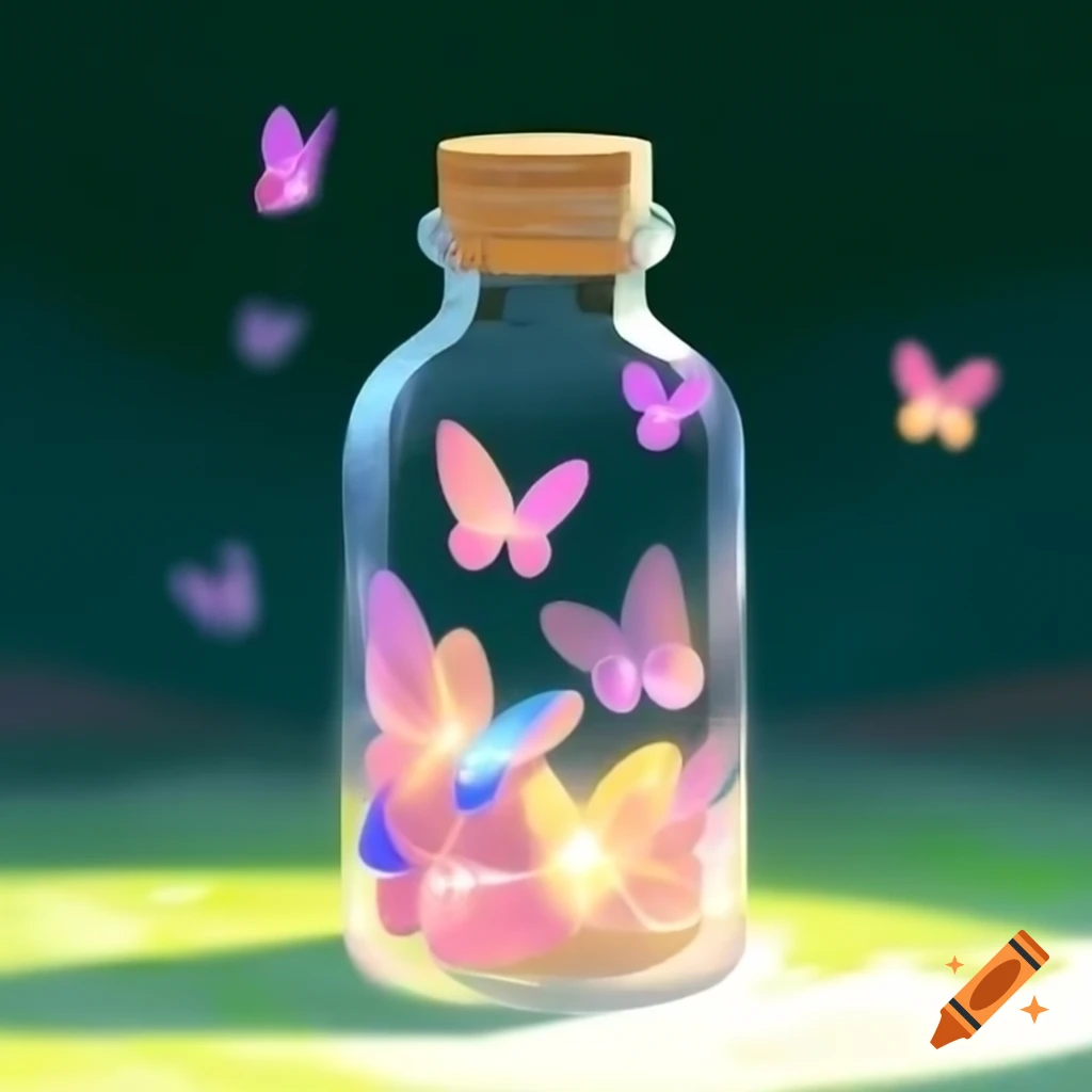 Butterflies emerging from bottle with lights