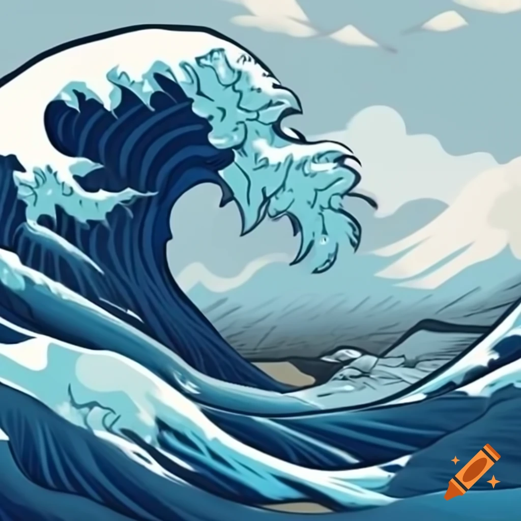 Japanese waves in traditional art style
