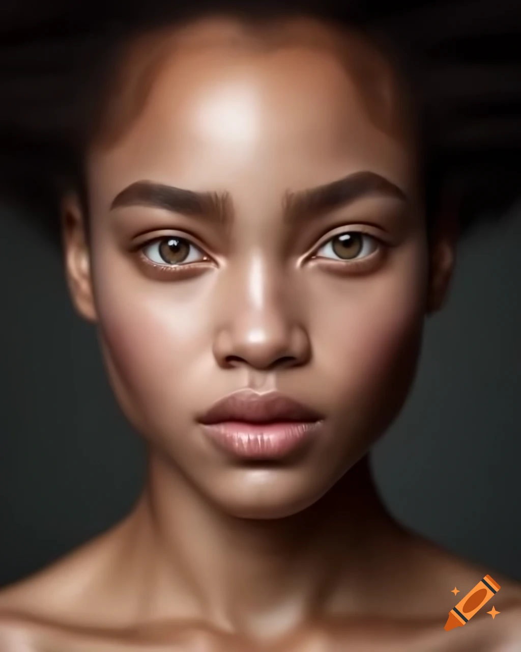 Realistic portrait of a woman highlighting detailed skin and natural imperfections