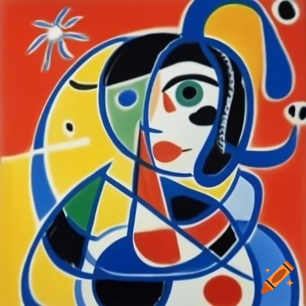 Painting inspired by Picasso's Demoiselles, reinterpreted by Joan Miro