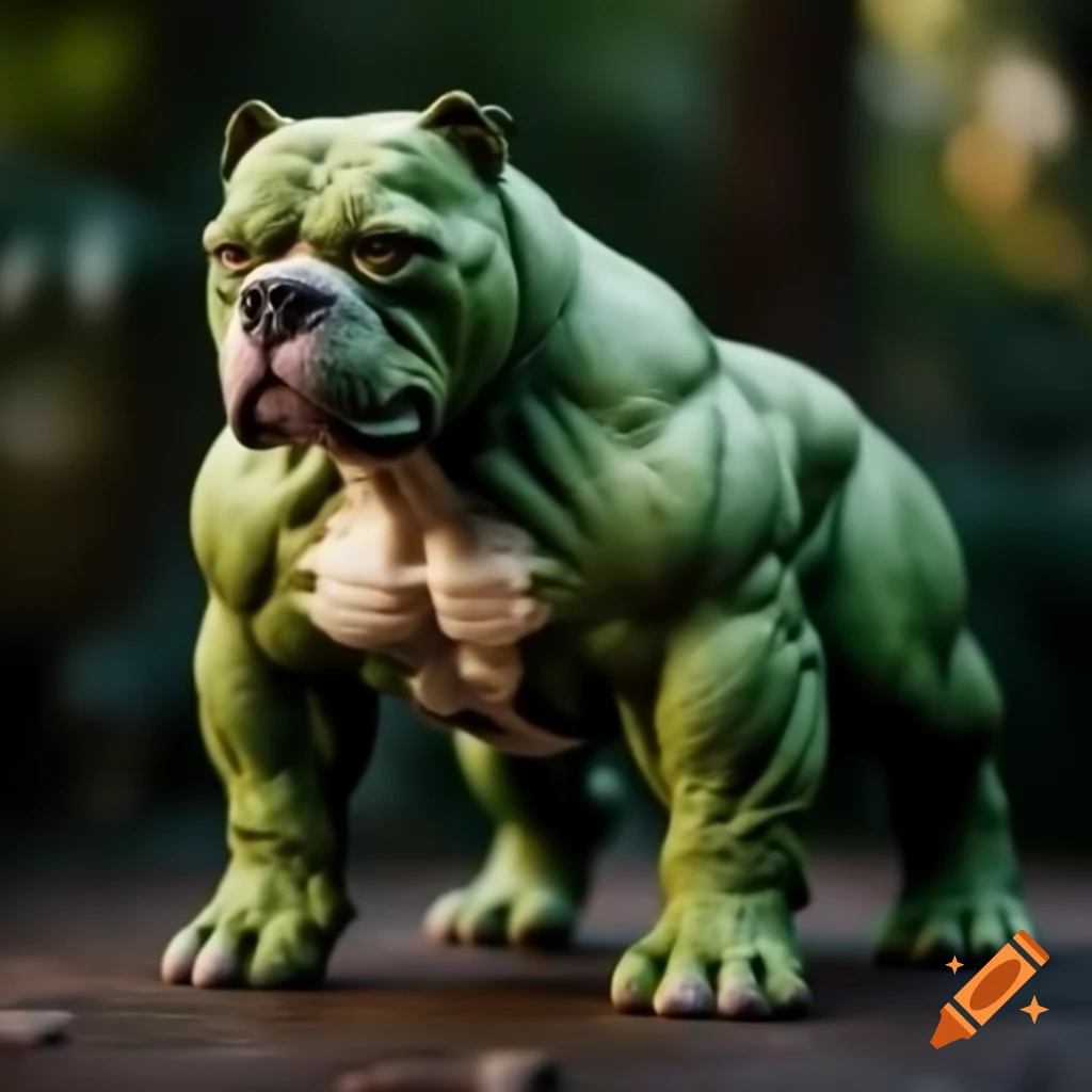 Realistic dog inspired by the Hulk character