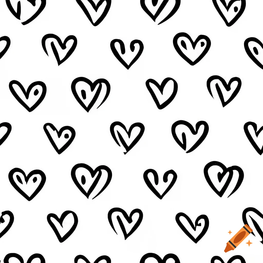 Repeated heart pattern in black lines on white background