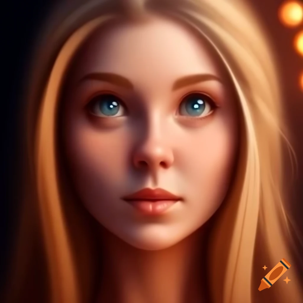 Detailed portrait of a Scandinavian woman with long blonde hair and vibrant expression