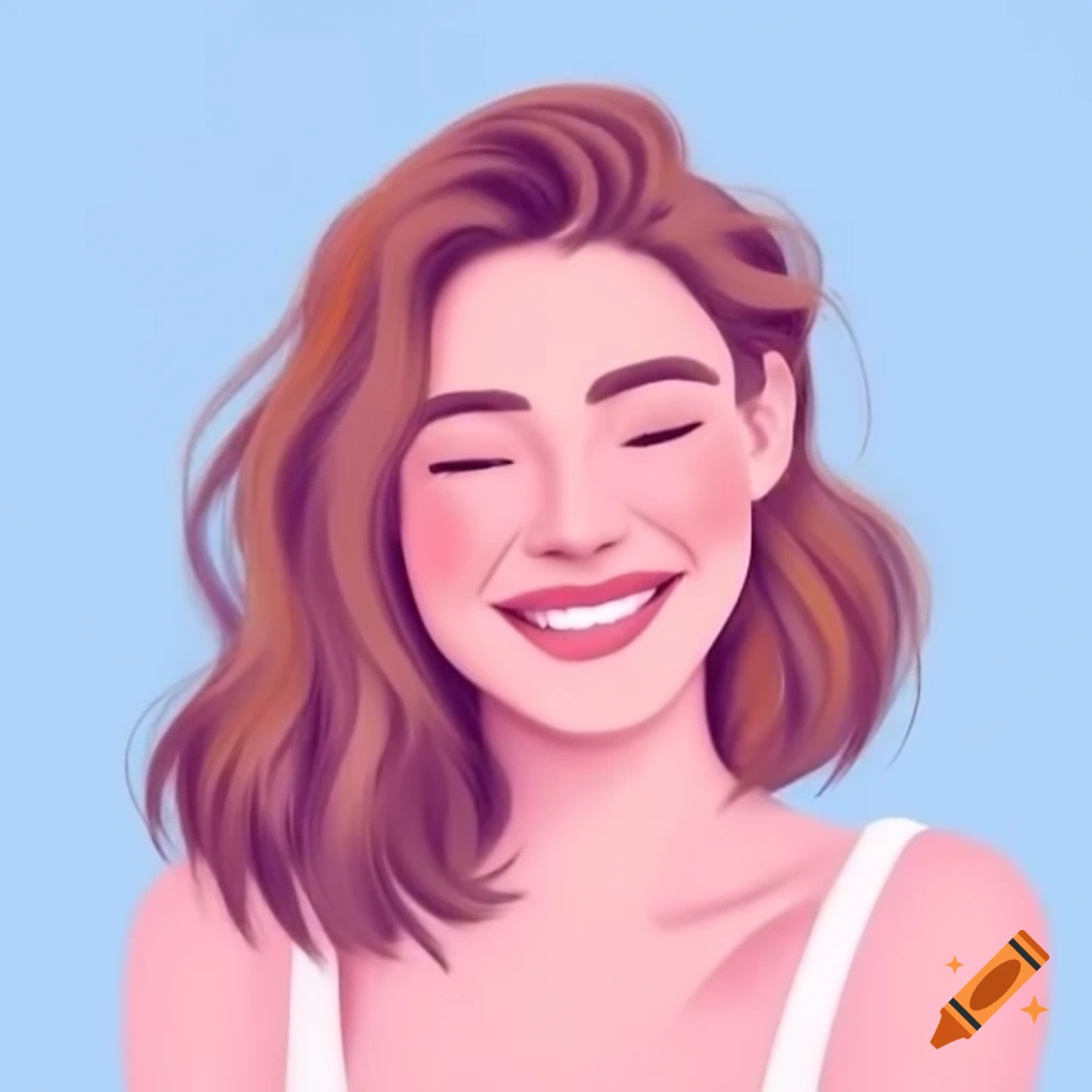 Smiling woman illustrated in pastel colors