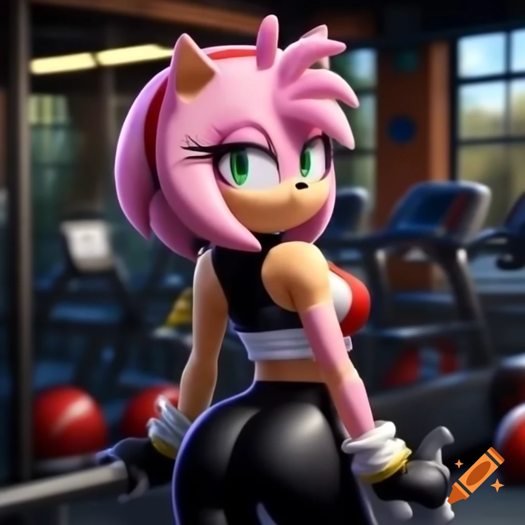 Amy Rose from Sonic the Hedgehog in gym attire from back view on Craiyon