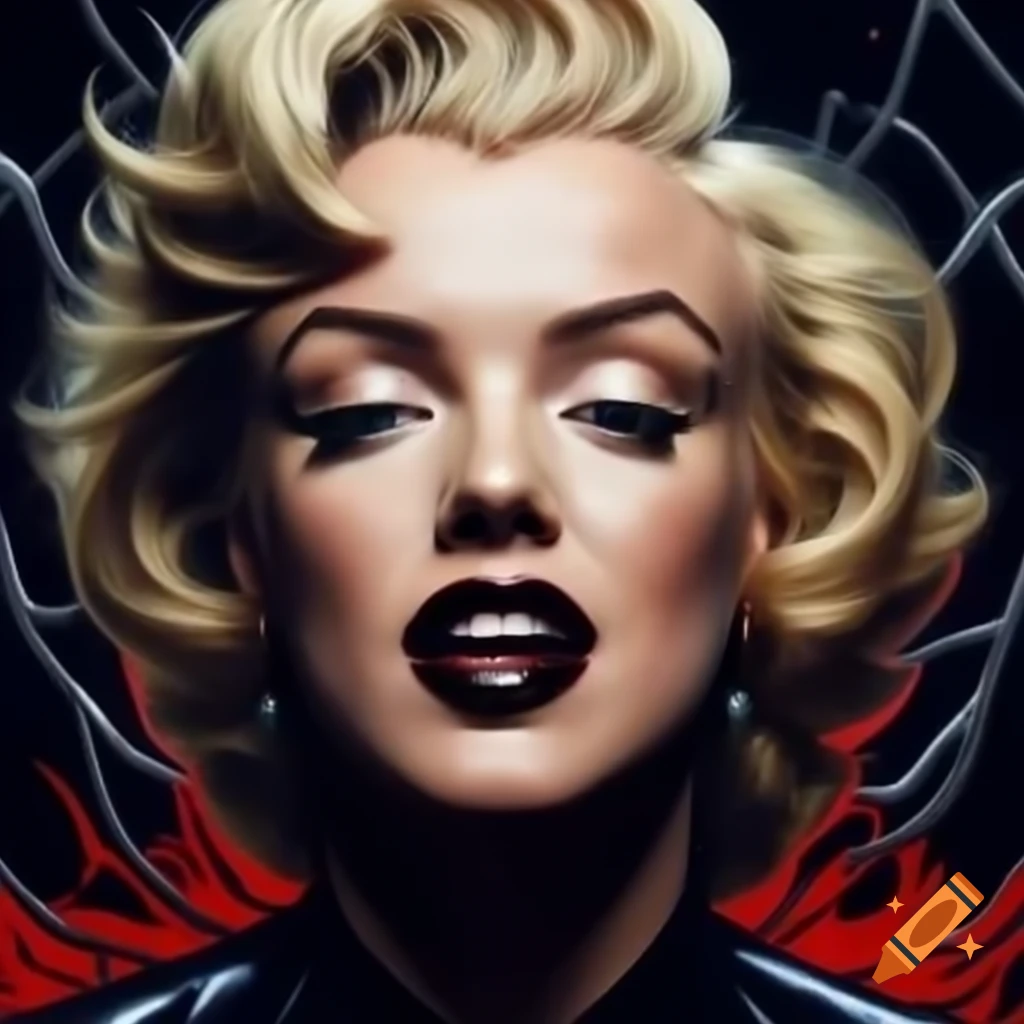 Marilyn Monroe character fused with Marvel's Venom, surreal artwork