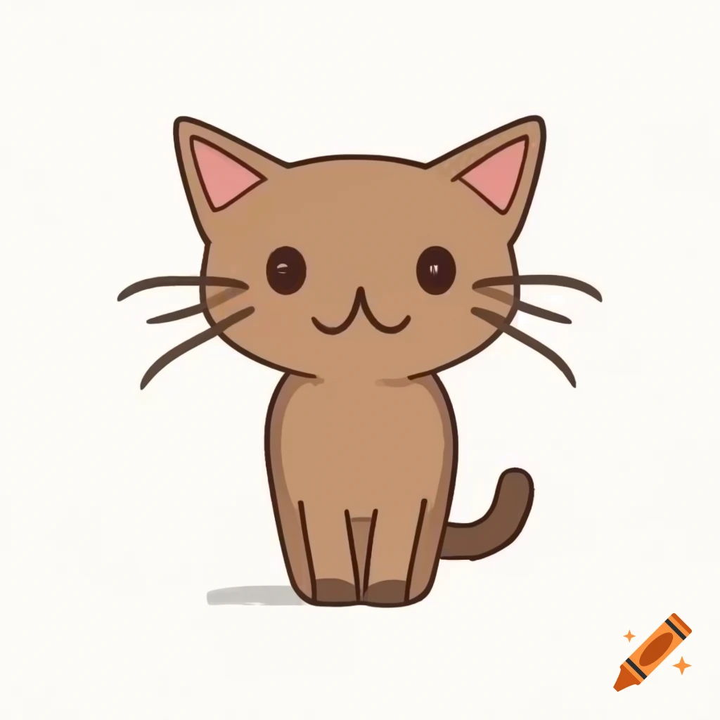 Kawaii cat in 2D vector art with simple features and defined shapes