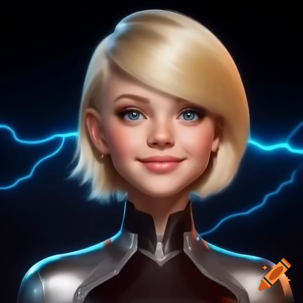 Feminine space schoolgirl with pixie cut and metallic sci-fi outfit, ultra-realistic