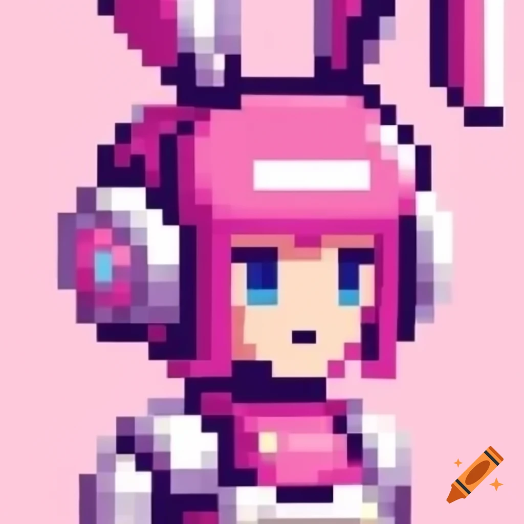 Pixel art of robot girl and bunny girl in 32 bit style