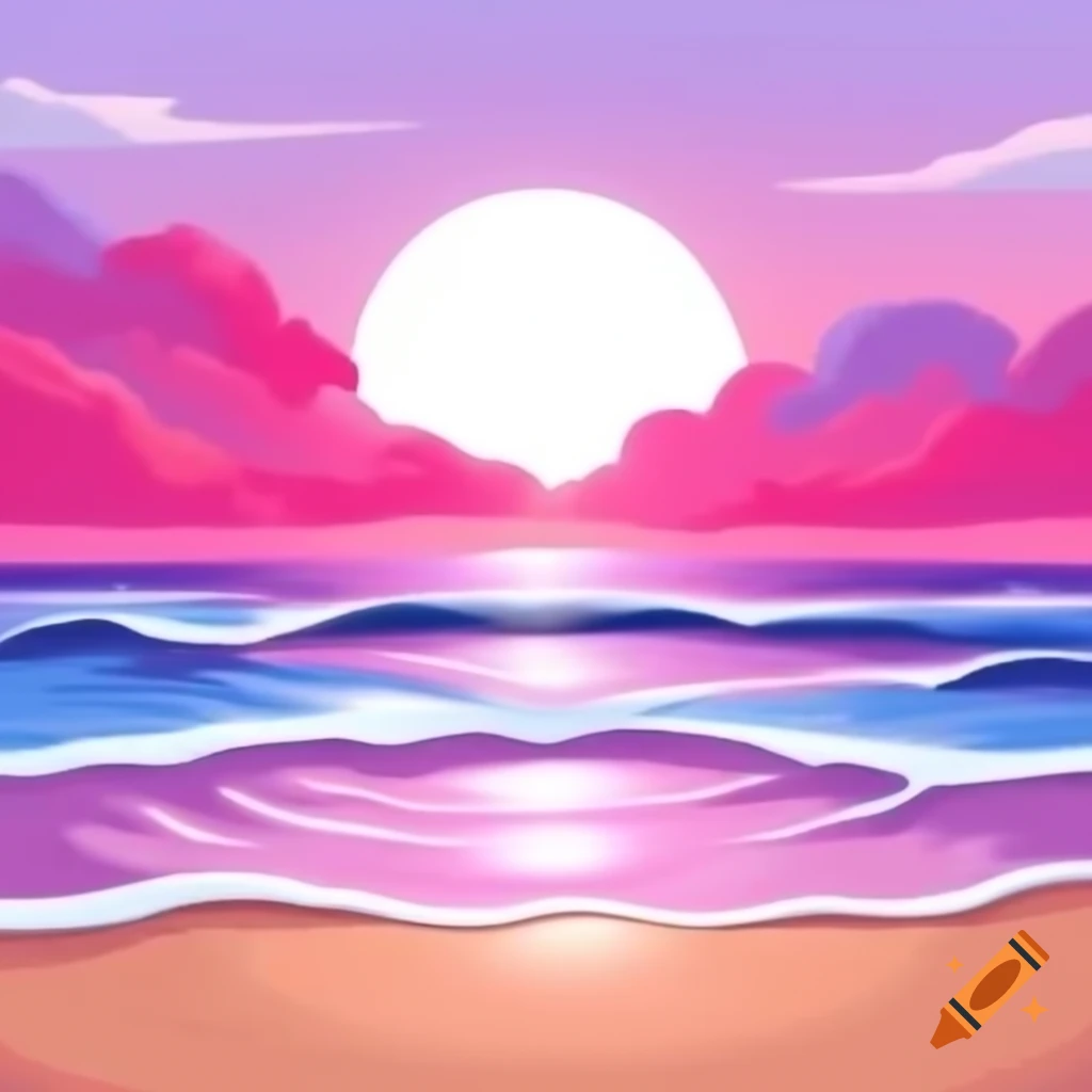 Vibrant sunset over pink beach