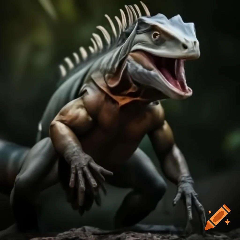 Muscular hybrid creature with horse and iguana features