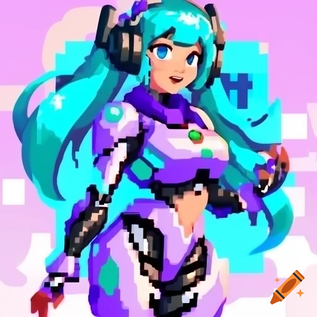 Pixel art of robot girl in 32-bit style
