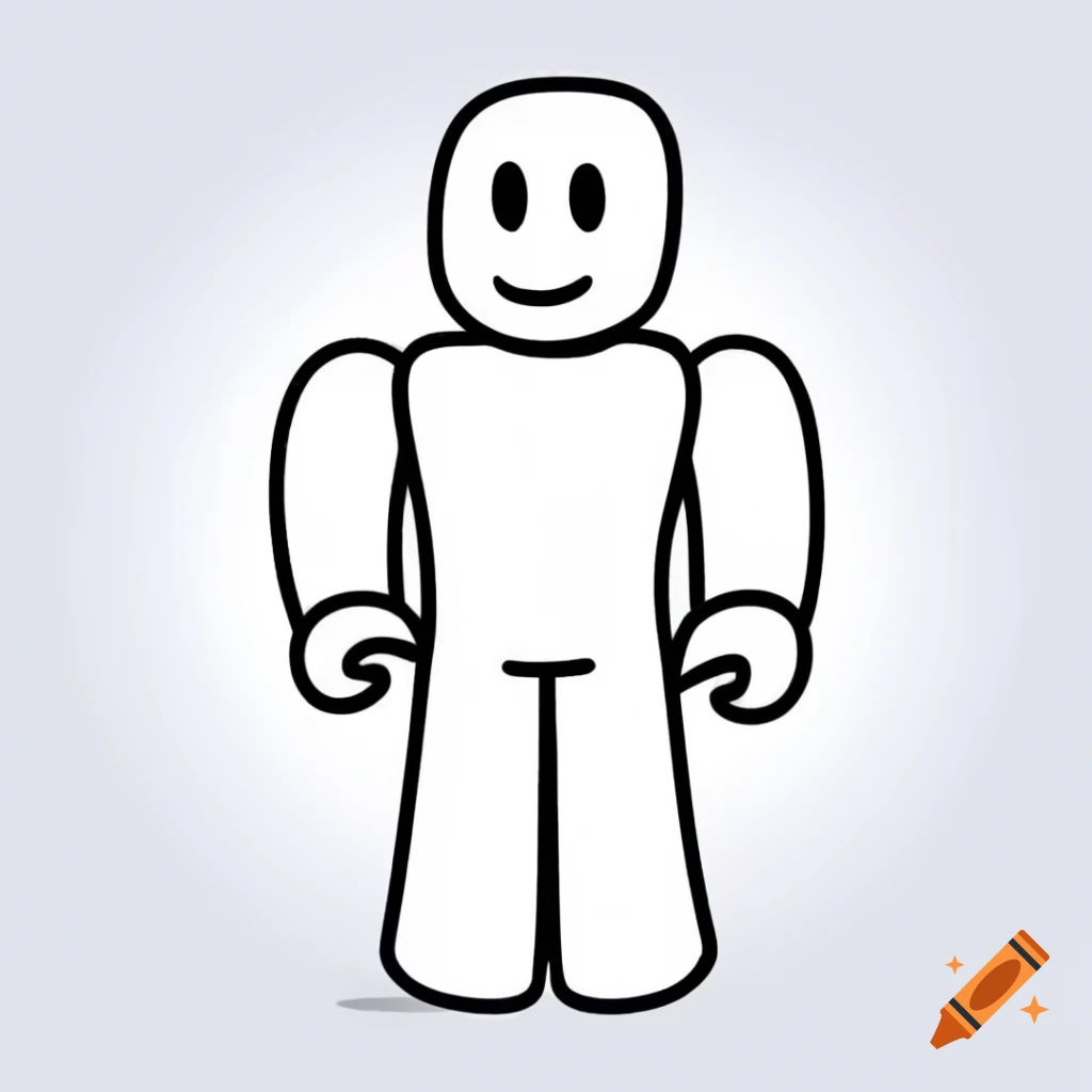 Outline drawing of a cartoon Roblox dummy
