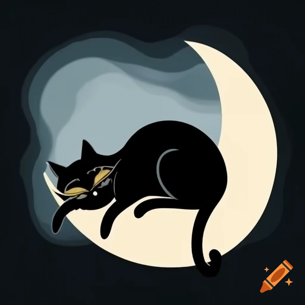 Black cat relaxing on crescent moon with starry colorful background