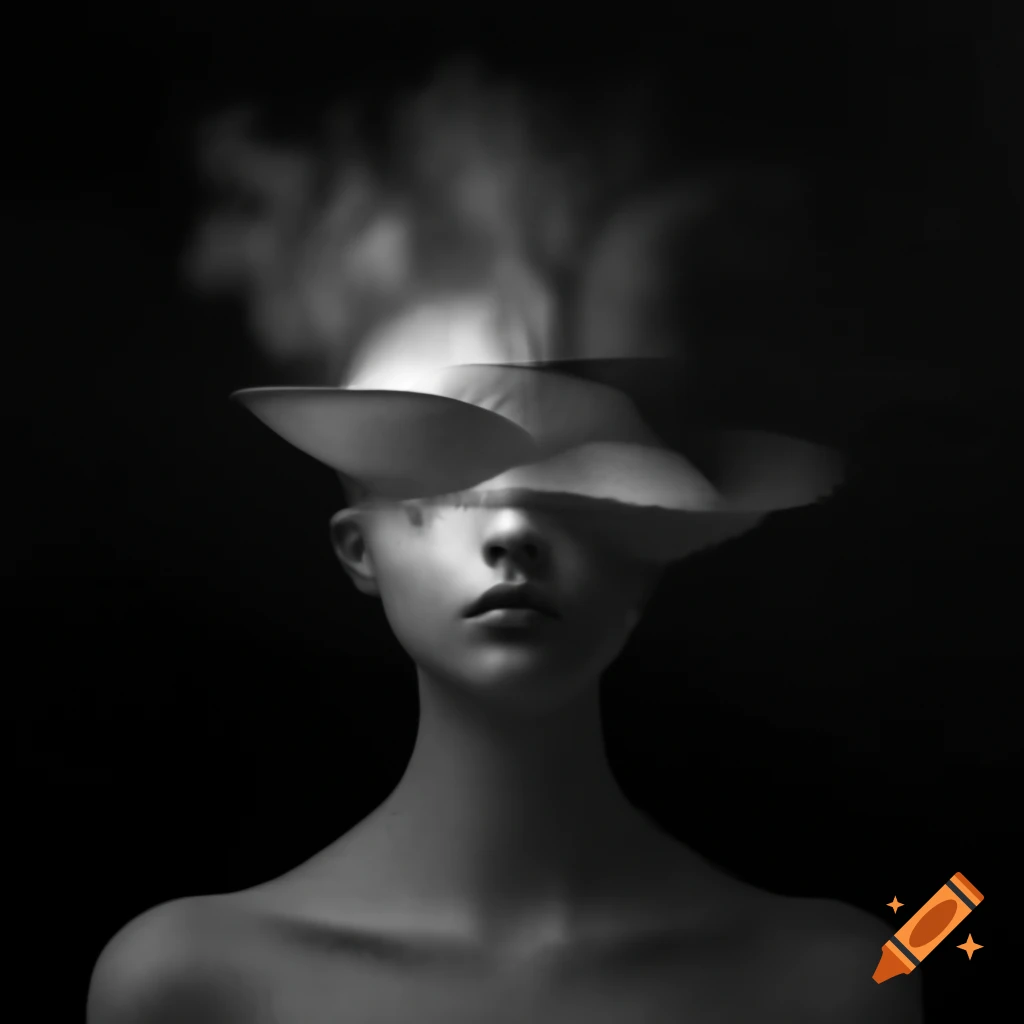 Surrealist monochrome art featuring abstract forms