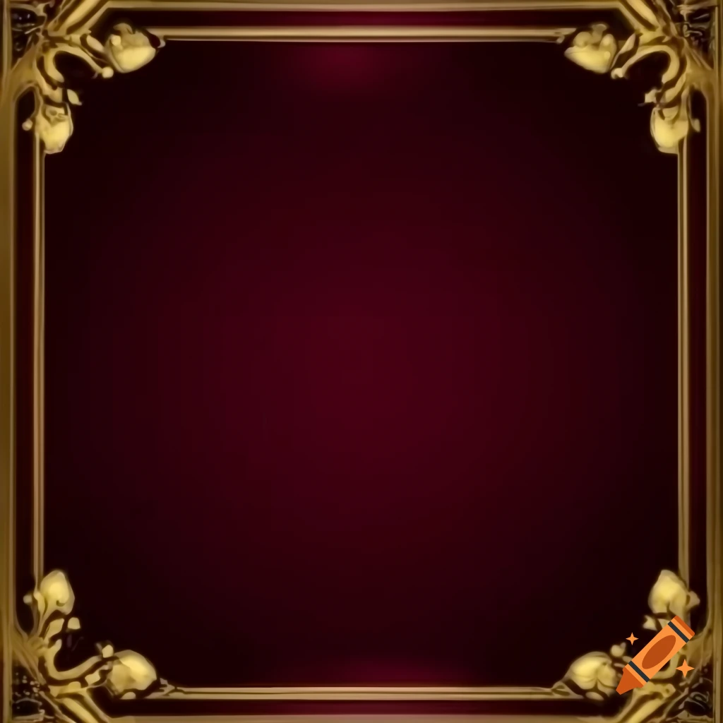 Ornate golden border design on dark maroon background, symmetrical and high quality