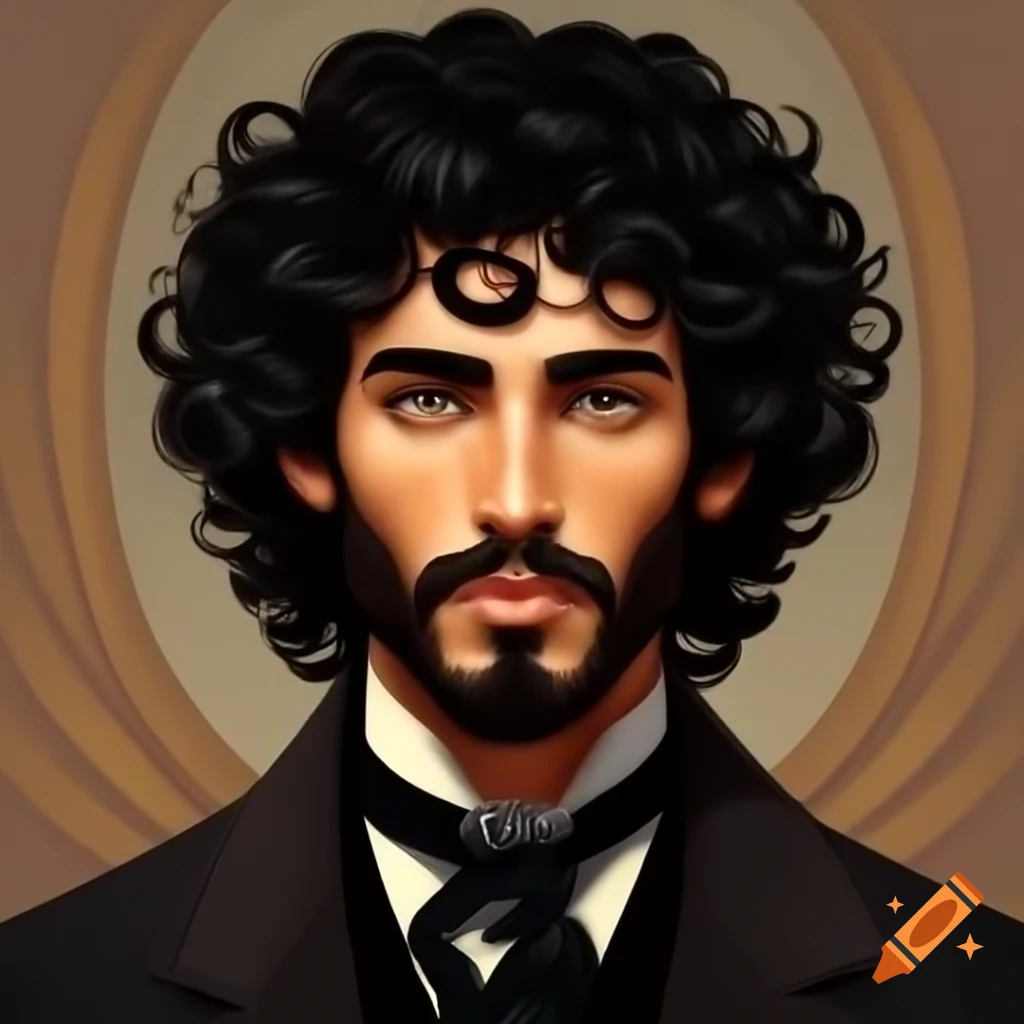Angel with curly black hair and beard in classic style