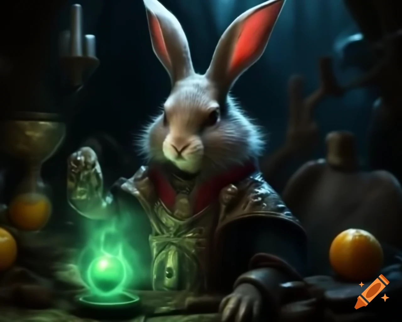 Mystical rabbit character with necromancer elements