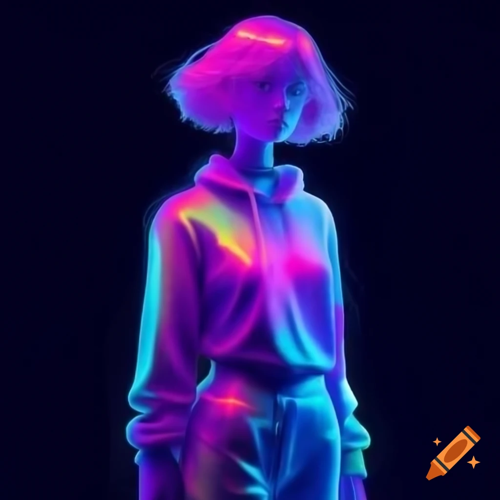 Holographic digital representation of a person in neon colors